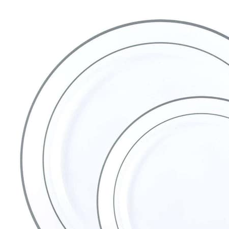 Smarty Had A Party White w/Silver Edge Rim Plastic Dinnerware Value Set (120 Dinner Plates + 120 Salad Plates), 240PK 110SVP-CASE